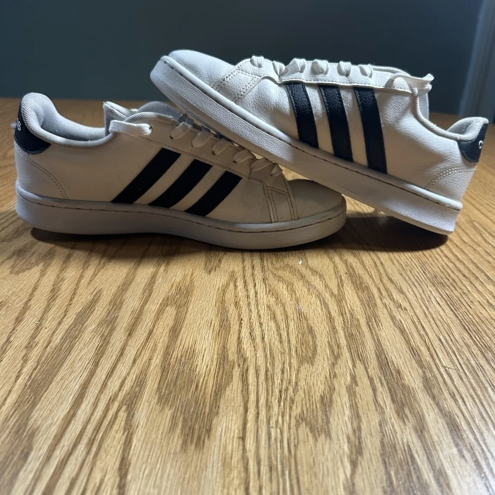 Size 10 White And Black Adidas Grand Court Shoes